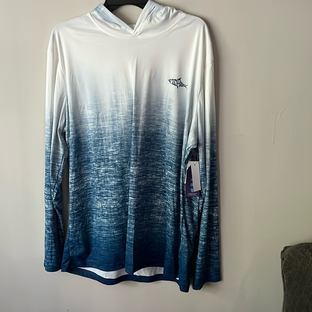XL men’s fishing hoodie blue ombre from fish n vibe